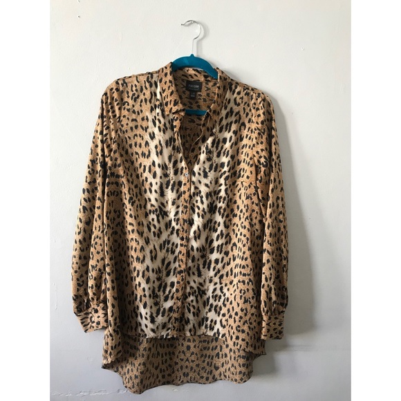 Nicole Miller | Leopard Print Button Down Blouse - Picture 1 of 2